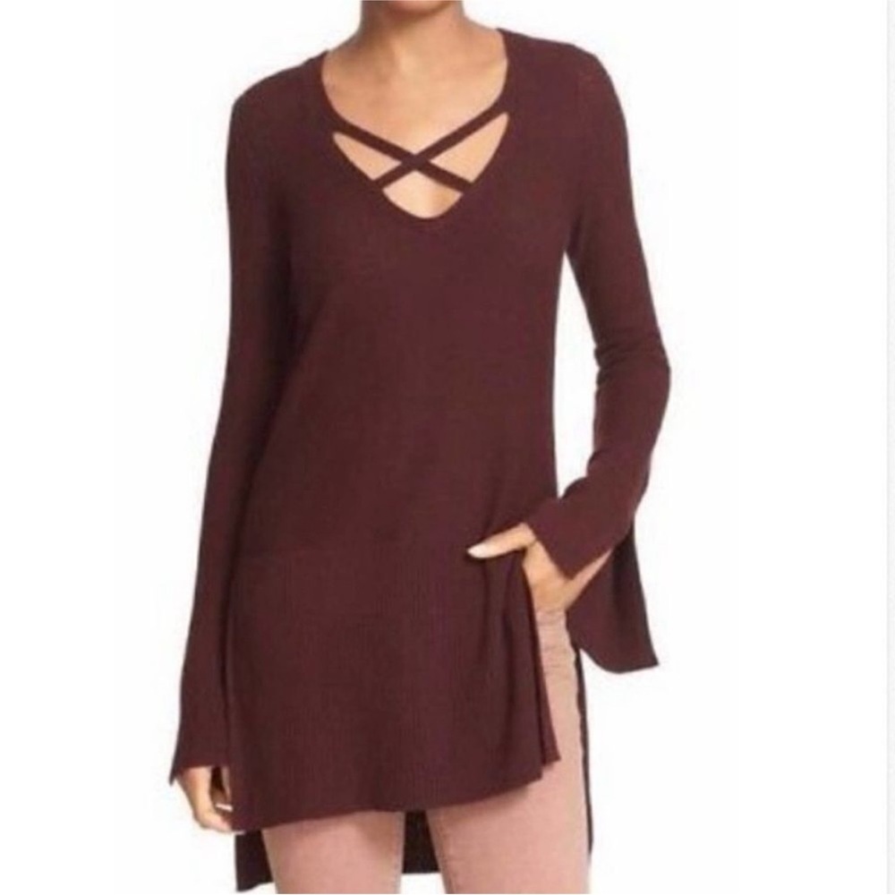 Free People Tunic Sweater Criss-Cross Front Knit | Size Large